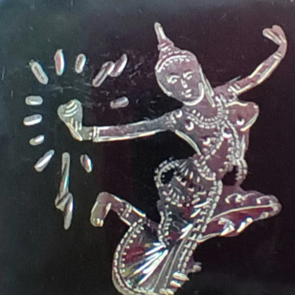 Siam Thailand Sterling Silver Black Niello Goddess Dancer Cufflinks